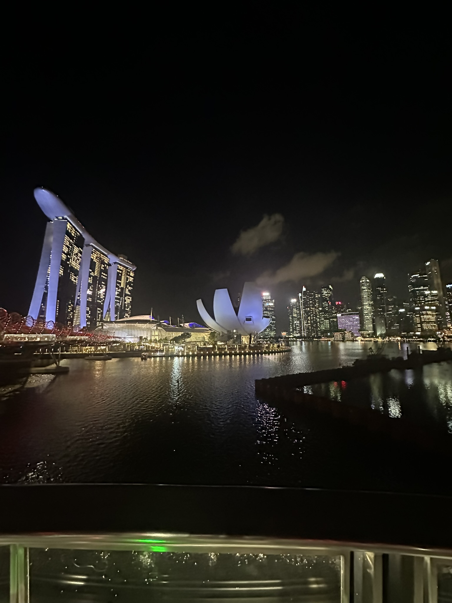 Marina Bay Singapore di notte vista dal ponte di Helix
